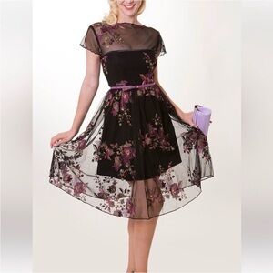 Tatyana Women Embroidered Floral Sheer Mesh Dress XXL Retro 50s Pinup Rockabilly